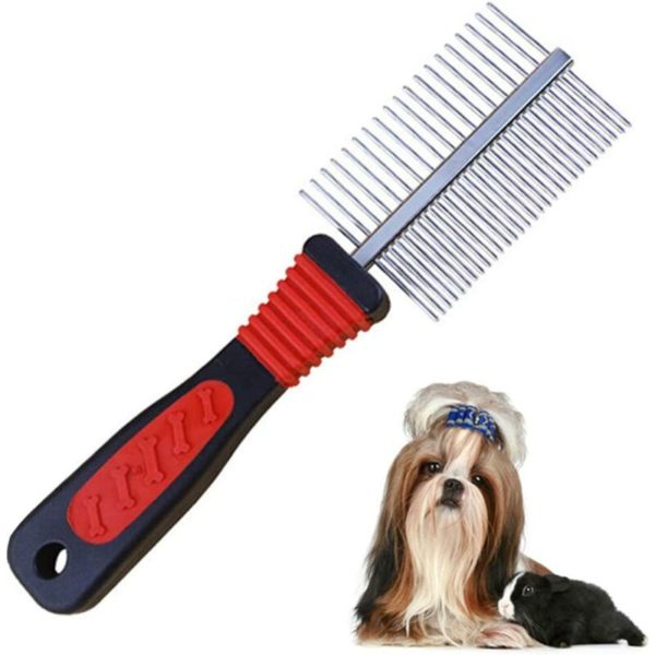 Dog Grooming Comb, Rake Comb for Cats Comb with Rounded Double Sided Metal Teeth Brush Flea Comb for Medium and Long Haired Pets Grooming Comb (1PCS)
