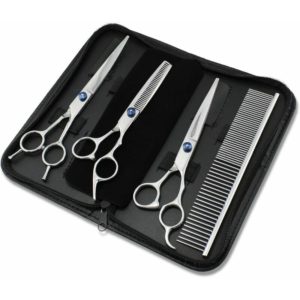 Dog Grooming Kit - 3 7 Shears: Rounding, Trimming & Thinning - Comb - Professional
