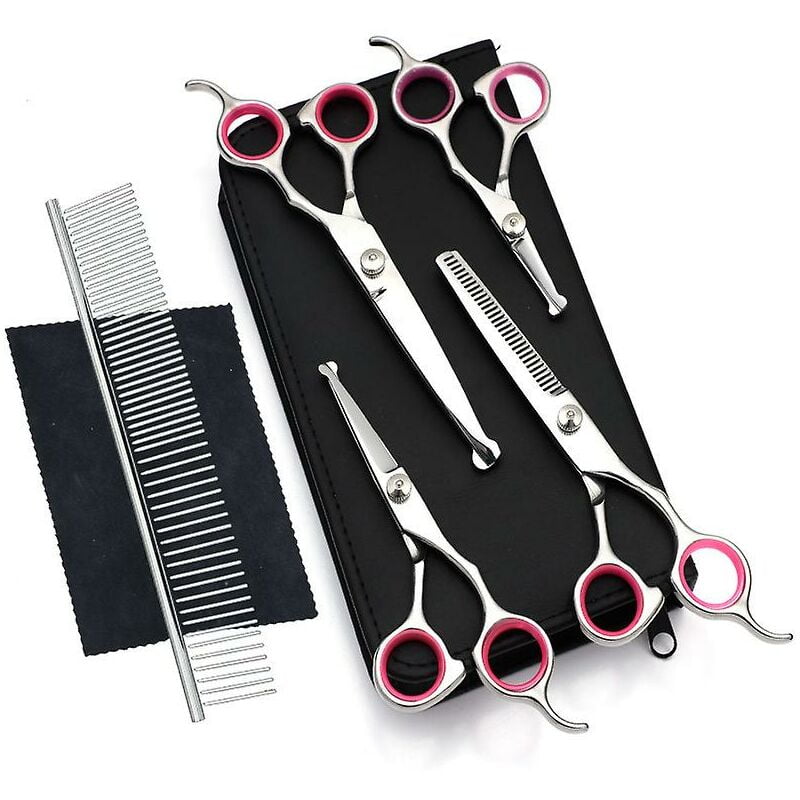 Dog Grooming Scissors Kit Professional Safety Thinning Shears Pink