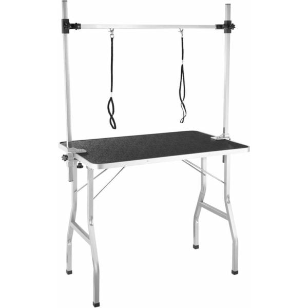 Dog Grooming Table with Two Slings - grooming table, dog grooming harness, dog table - black/silver