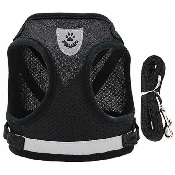 Dog Harness and Leash Set for Walking Cats and Small Dogs, Soft Mesh Puppy Harness, Adjustable Cat Harness with Comfortable Reflective Strap - Black,