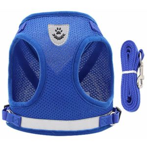 Dog Harness and Leash Set for Walking Cats and Small Dogs, Soft Mesh Puppy Harness, Adjustable Cat Harness with Comfortable Reflective Strap - Blue, M