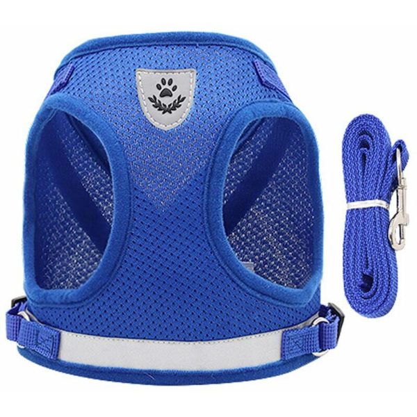 Dog Harness and Leash Set for Walking Cats and Small Dogs, Soft Mesh Puppy Harness, Adjustable Cat Harness with Comfortable Reflective Strap - Blue, M