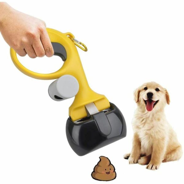 Dog Poop Shovel with Poop Scoop Collapsible Bin Bag for Dogs/Cats Indoor/Outdoor Lawn Yellow