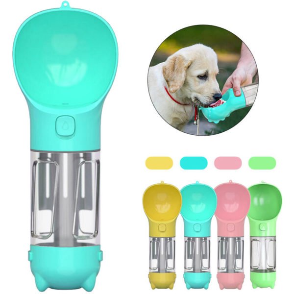 Dog Water Bottle Dogs Travel Water Bottle Portable Dog Water Dispenser 300ML with Poop Bag Box Waste Shovel,Blue - Blue