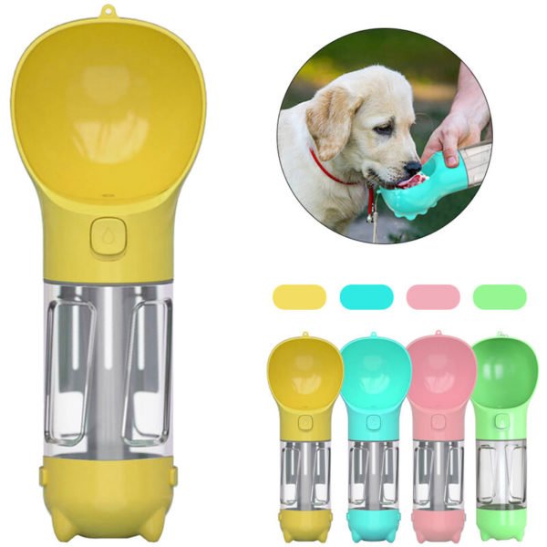 Dog Water Bottle Dogs Travel Water Bottle Portable Dog Water Dispenser 300ML with Poop Bag Box Waste Shovel,Yellow - Yellow