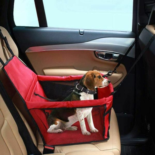 Dog or Cat Car Booster Seat, Dog Car Bag, Waterproof Oxford Cloth Booster Cover with Puppy Travel Harness (Red)
