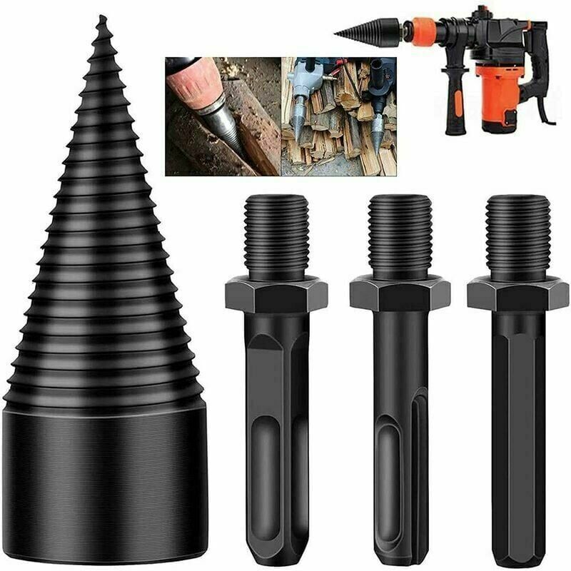 Dontodent 3 Pieces Log Splitters Wood Splitter Drill Bit Detachable Cones Lighter Woodworking Splitter Drill Bits Heavy Duty Electric Drills Hex