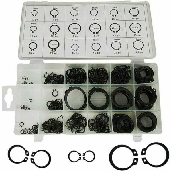 Dontodent Circlip Snap Assortment Set 300pcs 18 Size Circlip Snap Clip Circlip Circlip Assortment External Circlip Set with Black Box (3mm-22mm)