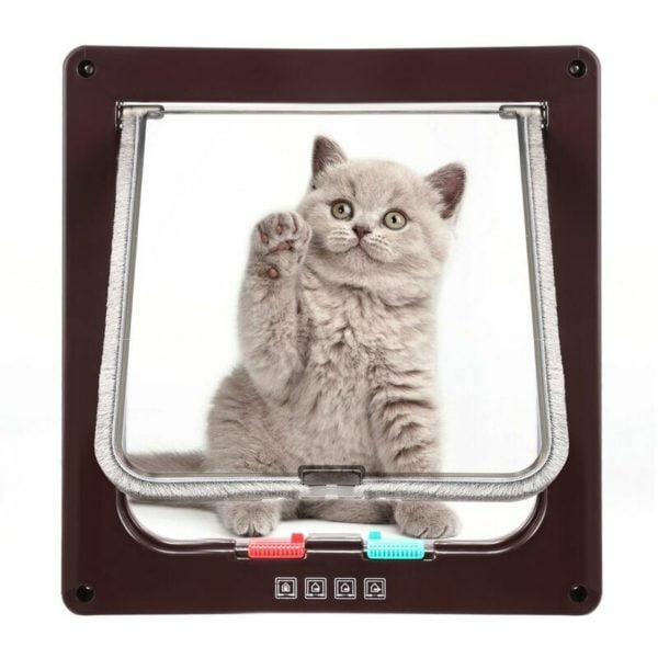 Double Locking Pet Cat Door with Telescopic Frame Travel 4m Brown - Brown