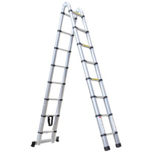 Double-sided folding telescopic ladder, multi-purpose aluminum ladder telescopic folding household ladder 3.8M (1.9M+1.9M) - Silver
