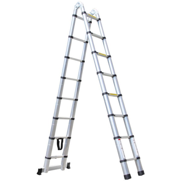 Double-sided folding telescopic ladder, multi-purpose aluminum ladder telescopic folding household ladder 3.8M (1.9M+1.9M) - Silver
