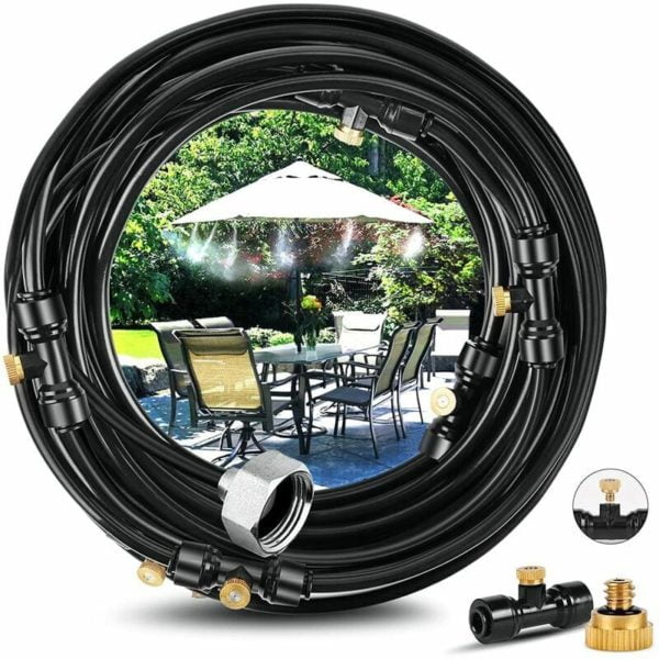 Drip Irrigation Kit, 12M Misting System, Patio Mist Maker Cooling Misting System Outdoor Mist Hose Kit for Garden Parasol Trampoline Ser