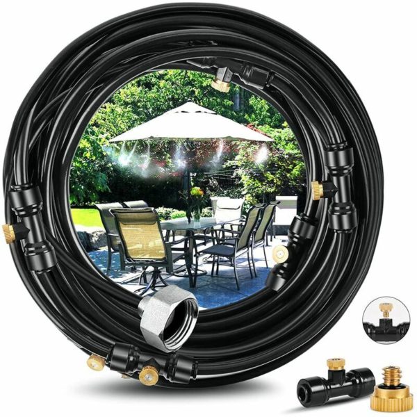 Drip Irrigation Kit, 15M Misting System, Patio Mist Maker Cooling Misting System Outdoor Mist Hose Kit for Garden Parasol Trampoline Ser