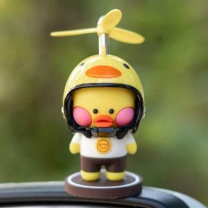 Duck Toy Car Dashboard Rearview Mirror Decorations Propeller Duck Car Ornaments with Helmet for Adults, Kids, Women, Men (Yellow Chicken)
