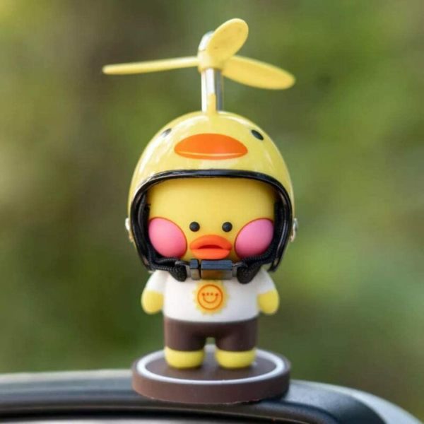 Duck Toy Car Dashboard Rearview Mirror Decorations Propeller Duck Car Ornaments with Helmet for Kids (Yellow Chicken)