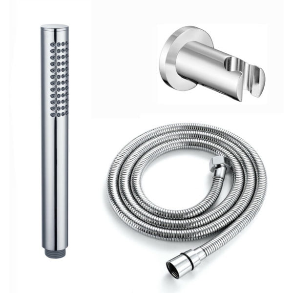 ENKI, EH019, Premium Round Pencil Hand Shower with Silicone Jets Kit Incl. Hose and Luxury Brass Wall Bracket, Chrome