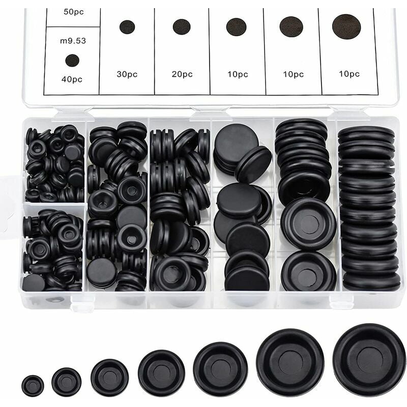 Echoo - 170Pcs Rubber Grommet Assortment Grommet Rubber Stoppers Electrical Wire Ring Seal Kit with Storage Box for Car Water Hose Pump 7 Sizes