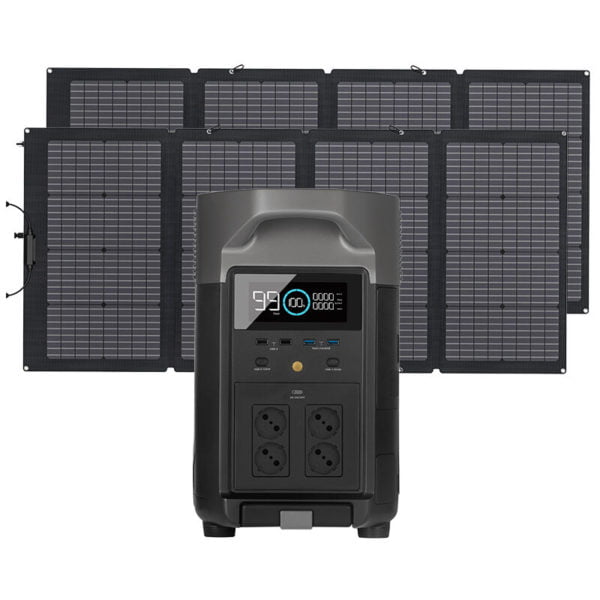 Ef Ecoflow - delta Pro Power Station 3.6KWh/3600W with 2 x 400W Portable Solar Panel, 4 x 3600W (Peak 7200W) ac Outlets, Portable Solar Generator for