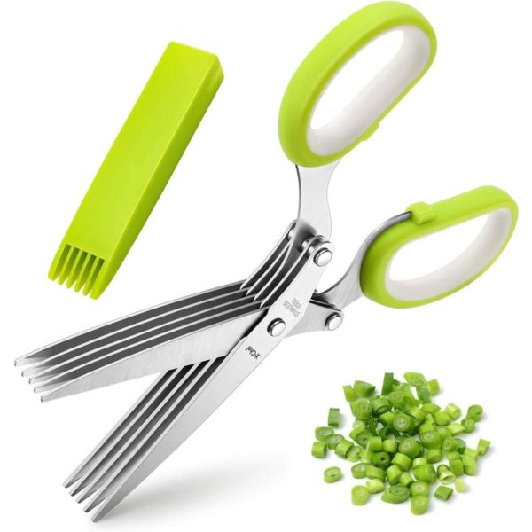 Einemgeld - Herb Scissors,Multipurpose 5 Blade Kitchen Herb Shears Herb Cutter with Safety Cover and Cleaning Comb for Chopping Basil Chive Parsley,