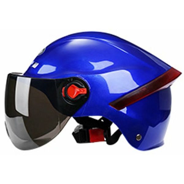 Electric Bike Helmet Men and Women Four Seasons Solar Protective Headphone General Headphones (Long Transparent Lens (Blue))