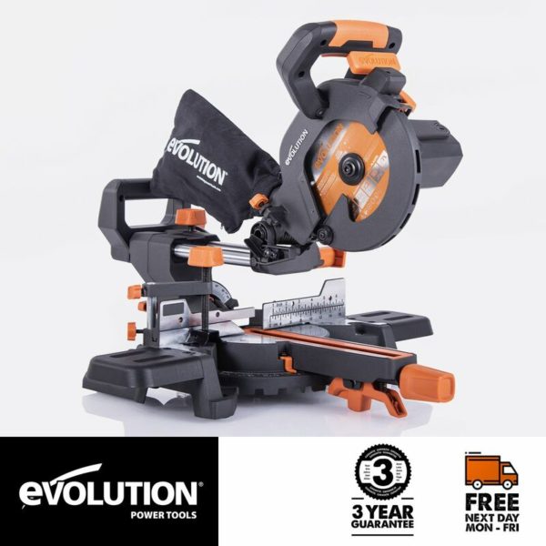 Evolution Power Tools - Evolution R185SMS+ 185mm Sliding Compound Mitre Saw With tct Multi-Material Cutting Blade (230V)