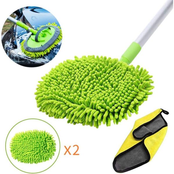 Extendable Detachable Telescopic Ultra Fluffy Chenille Car Wash Brush with Replaceable Chenille Head and Cloth