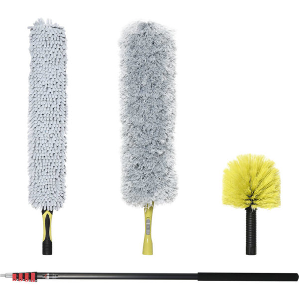 Extendable Feather Duster Cleaning Kit w/ Telescopic Pole 7.2m/23.6ft - Yellow, Grey - Homcom