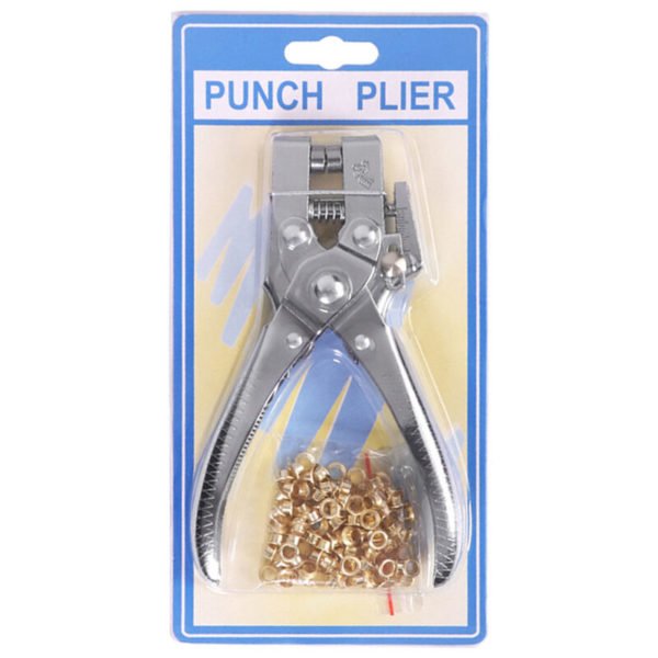 Eyelet Hole Punch Pliers Multi-function Hole Puncher with 100pcs Metal Eyelets Manual Puncher Press Tool Grommets Machine Grommet Eyelet Hole Opening