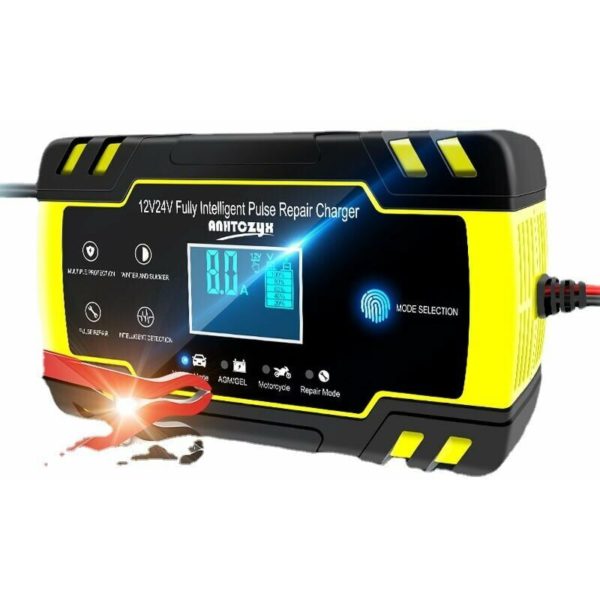 FVO 12V/24V 8A Smart Battery Charger 3 Stage Battery Charger Maintenance Function and Auto Repair Function for Car Motorcycle Truck AGM Gel Wet SLA