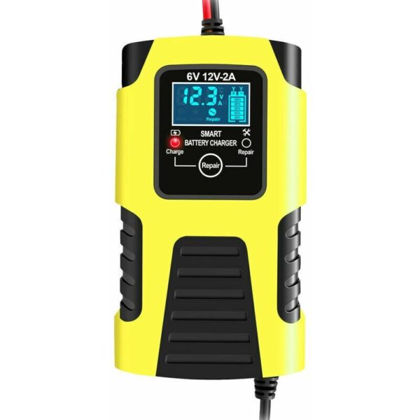 FVO 12V/2A 24V/2A Automatic Intelligent Battery Charger, Portable Trickle Charger, Car and Motorcycle Battery Desulfurizer, Yellow