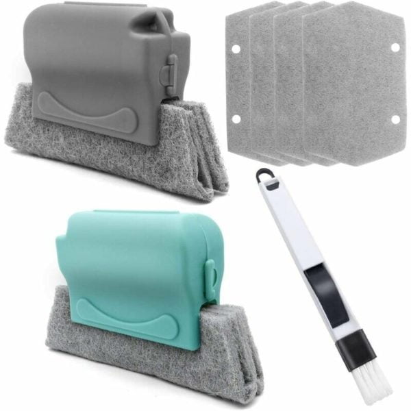 FVO 2 Pack Creative Gap Groove Cleaning Brush with 4 Replacement Cleaning Cloths and 1 Multi-Function Blade Cleaning Brush, Corner Gap Cleaning Tool