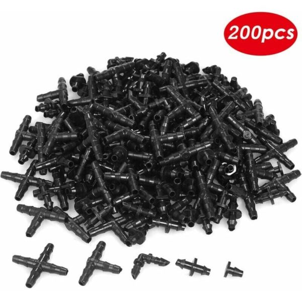 FVO 200 Pieces Irrigation Fixing Kit Drip Irrigation Barbed Connectors Compatible with 1/4 Inch Water for Lawn Garden Hose Connectors