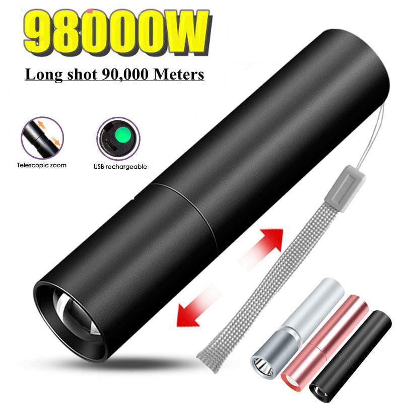 FVO – 2022 New Mini Rechargeable led Flashlight 3 Lighting Modes Waterproof Telescopic Powerful Outdoor Flashlight Zoom Portable Torch (Silver)
