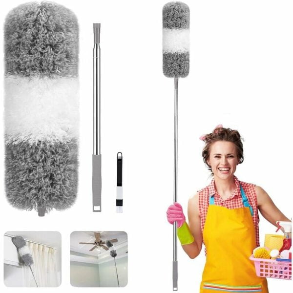 FVO Duster Duster, Microfiber 100'' Long Telescopic Duster & Cleaning Brush, Cobweb Duster for Blinds, Spider Web - Foldable, Washable