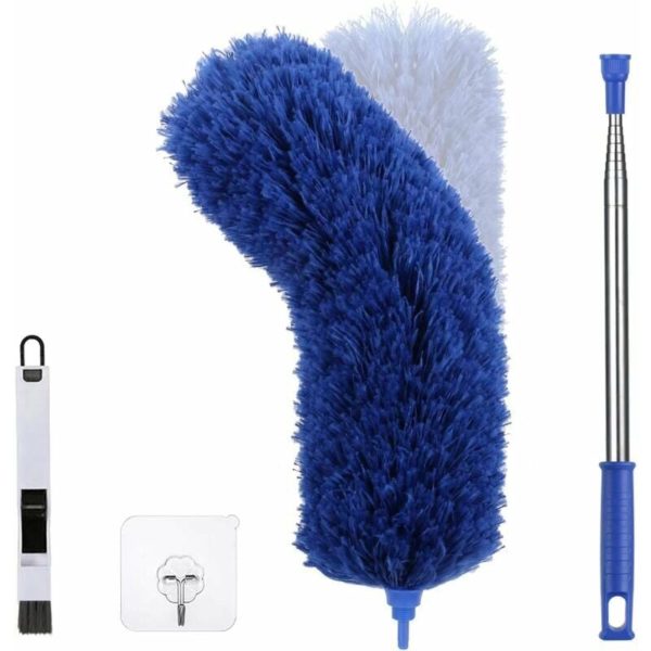 FVO Duster Duster Telescopic Duster Microfiber Duster with Stainless Steel Handle Dark Blue Washable Duster Perfect for removing dust around your