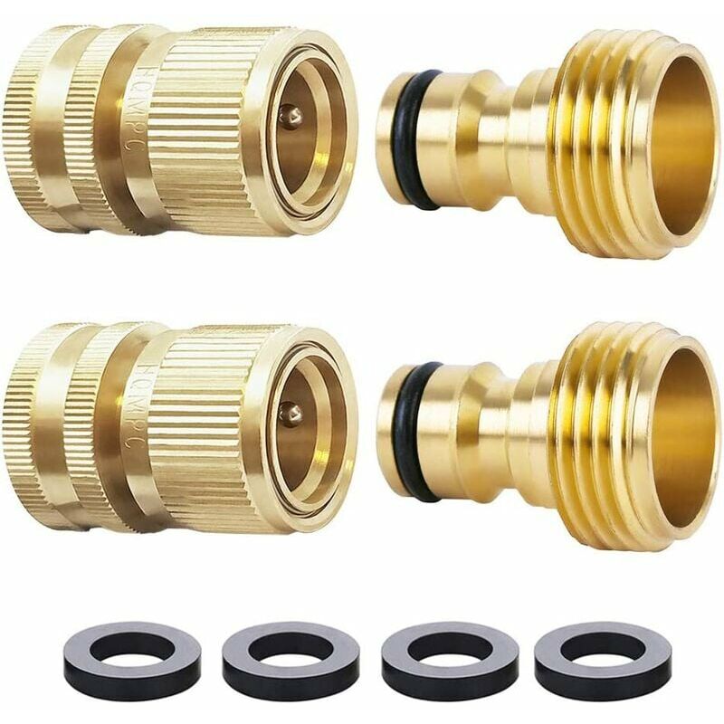 FVO Garden Hose Quick Coupler Solid Brass Quick Coupler Garden Hose Water Hose Connector Disconnect Garden Hose 3/4″ GHT (2 Sets)