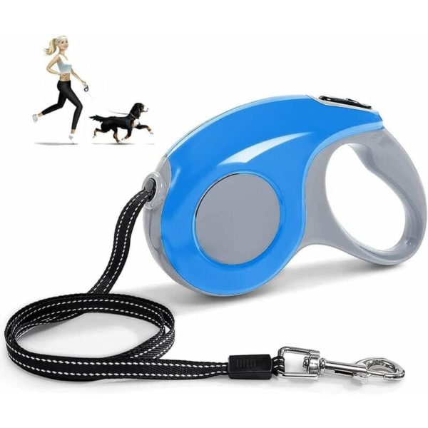 FVO-Retractable Dog Leash, Telescopic Pet Leash, Comfortable Telescopic Leash, Suitable for Small Medium Dogs Under 20kg with Lock (5M/Blue)