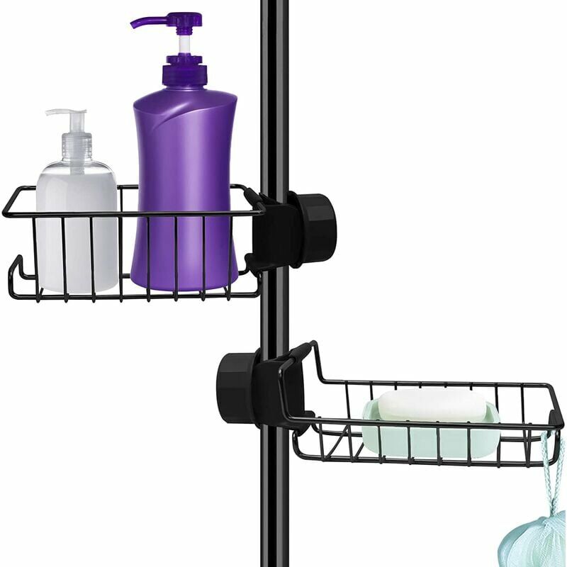 FVO Stainless Steel Shower Shelf No Drilling Black Stainless Steel Telescopic Bathroom Shelf Shower Holder Shelf Soap Holder Shower Rod Shower Caddy
