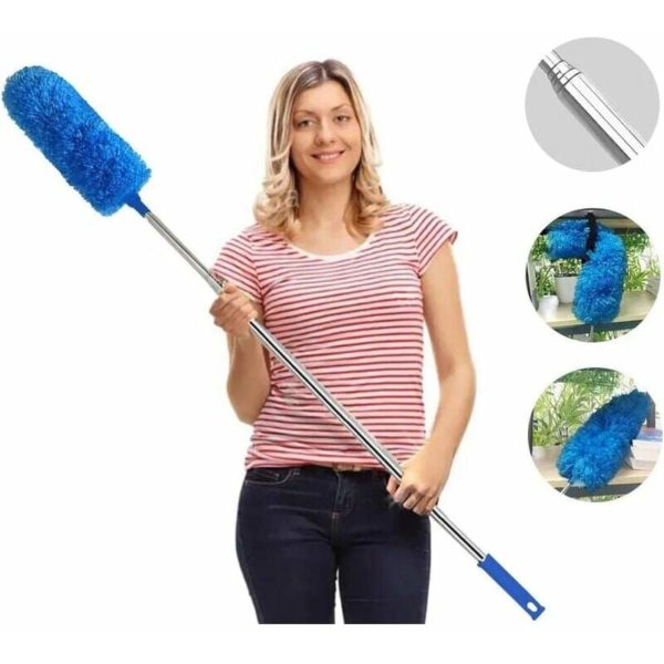 FVO Telescopic Duster Microfiber Duster with Stainless Steel Handle 254cm Long Washable Duster for Ceiling Fan Blinds Canvas (Blue)