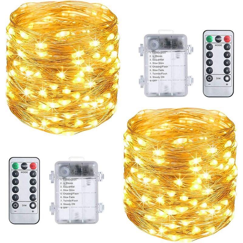 Fairy Lights 10M 100LED,2Pcs Copper Wire Fairy Lights Battery Operated with Remote Control for Carnival Party Birthday Party Wedding Garden IP65