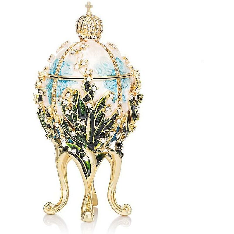 Father's Day THSINDE Faberge Egg Series Hand Painted Hinged Trinket Jewelry Box, Unique Gift Home Decor, Best Easter Day Collectible Light Blue