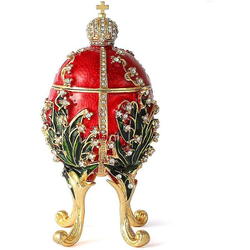 Father's Day Thsinde Faberge Egg Series Hand Painted Hinged Trinket Jewelry Box, Unique Gift Home Decor, Best Easter Day Collectible Red