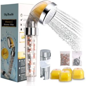 Filtering Shower Head with Vitamin C, Anti Limescale Chlorine Ionic Shower Filter, Handheld Shower Softens Hard Water, High Pressure, Water Saving,