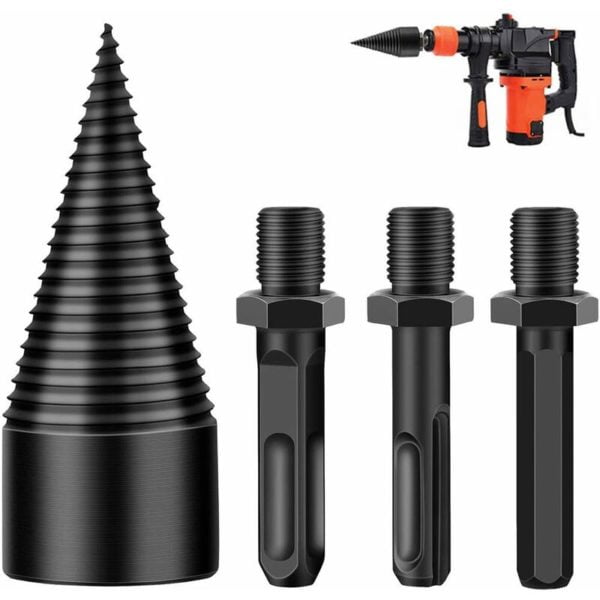 Firewood Log Splitter Detachable Drill Bit, Wood Splitter Drill Bits, Conical Drill Bit Screwdriver for Hex+Square+Round Hand Drill(42MM)