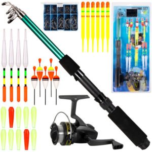 Fishing Rod and Reel Combo 127pcs Fishing Tackle Set Telescopic Fishing Rod Pole with Spinning Reel Floats Hooks Accessories,model: 127pcs set