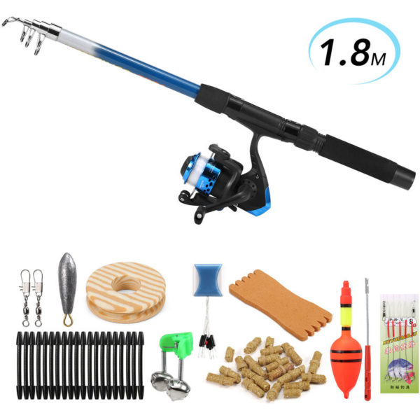 Fishing Rod and Reel Combo Full Kit 1.8m Telescopic Fishing Rod Pole and Spinning Reel Set