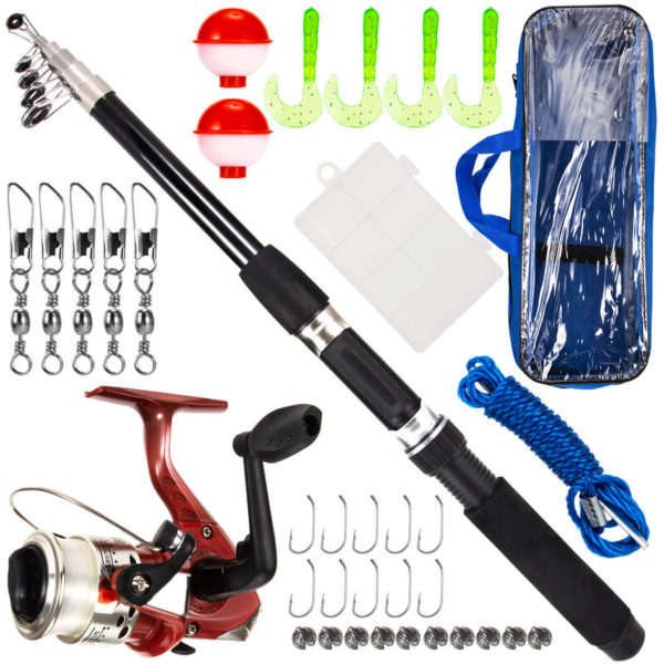 Fishing Rod and Reel Combo with Carry Case 36pcs Fishing Tackle Set Telescopic Fishing Rod Pole with Spinning Reel Lures Float Hooks