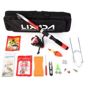 Fishing Tackle Set with 2.1m Telescopic Fiberglass Fishing Sea Rod Spinning Fishing Reel Fishing Baits Hooks Fishing Bag Kit, Red - Red - Lixada