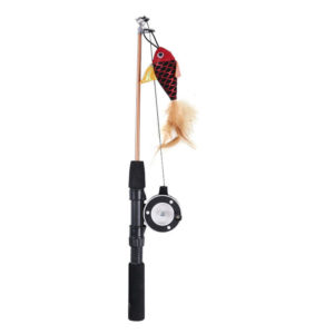 Fishing rod cat toy, interactive fun game toy with telescopic baguette, can be used for kittens and cats (Goldfish)